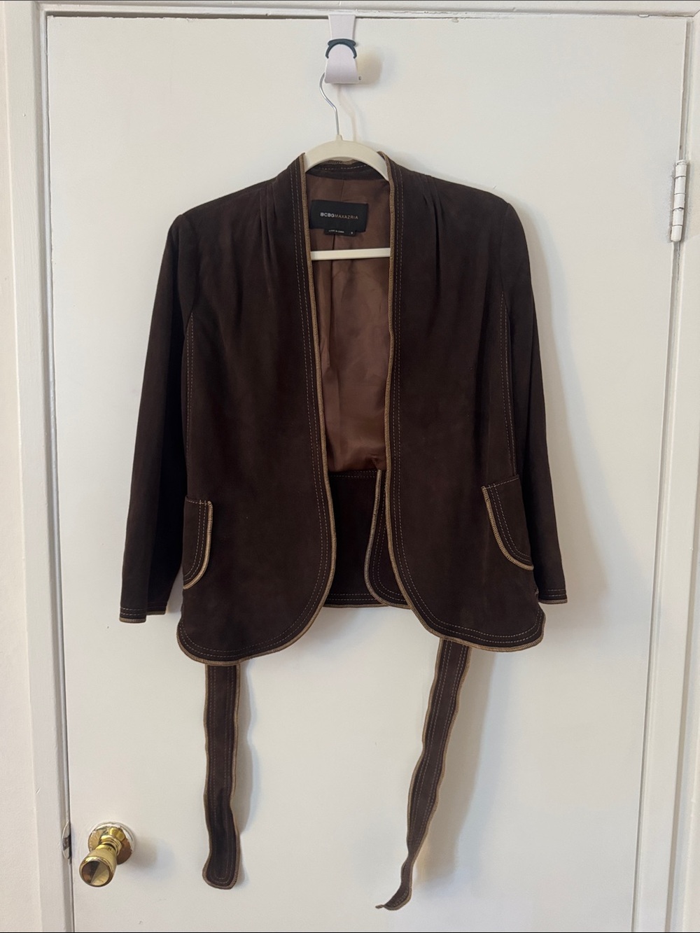 BCBGMaxAzria Dark Brown Suede Tie-Front Jacket